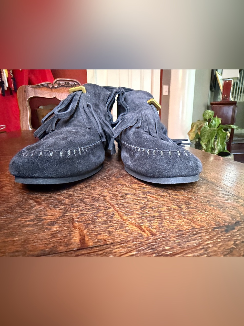 STAUD Black Suede Fringe Moccasin Loafers - Women’s Size 37 - Picture 2 of 8